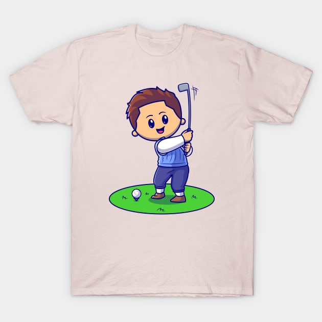 Cute Man Playing Golf Cartoon T-Shirt by Catalyst Labs